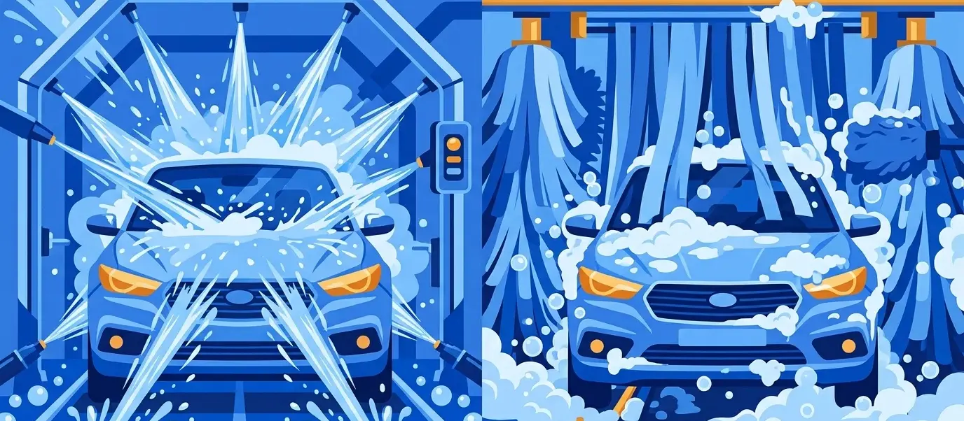 Illustration for the guide: Touchless vs soft-touch car wash